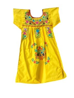 Girls Mexican Embroidered Dress Yellow Floral Fiesta Size 4 5